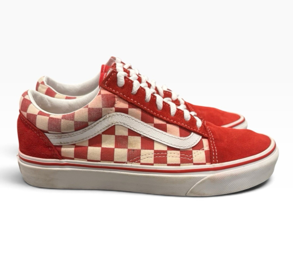 Vans Old Skool Red White Checkerboard Sneakers Women’s 7.5 Men’s 6